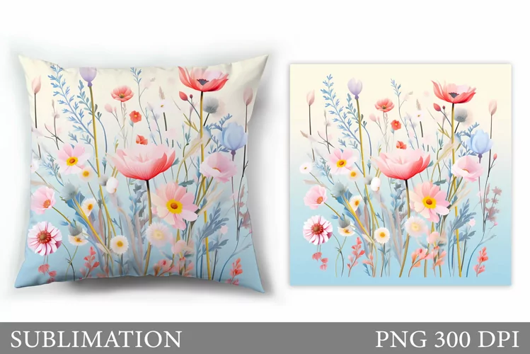 Floral Sublimation. Wildflowers Pillow Sublimation