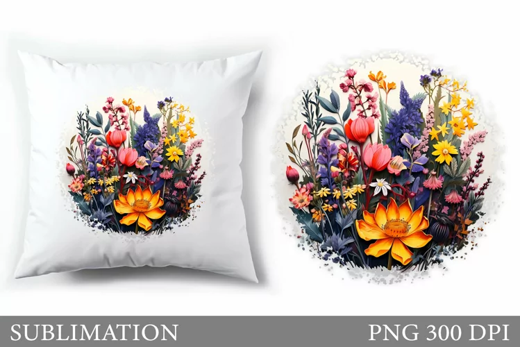 Floral Sublimation. Wildflowers Pillow Sublimation