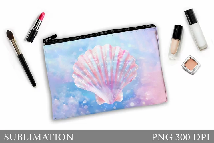Seashell Makeup Bag Design. Shimmer Seashell Sublimation