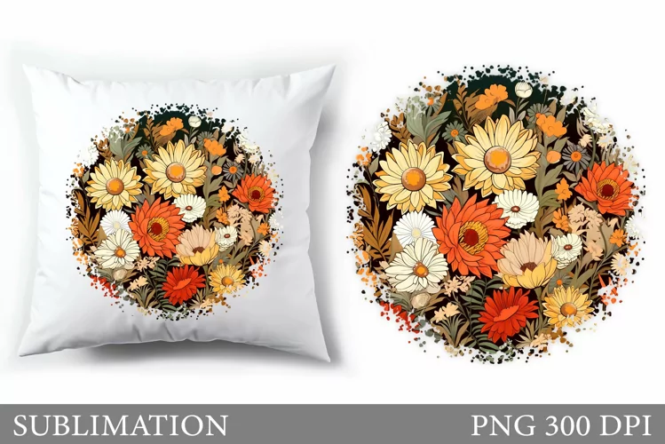Flowers Pillow Sublimation. Floral Sublimation