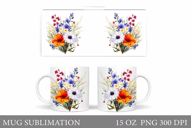 Flowers Mug Sublimation. Wildflowers Mug Design