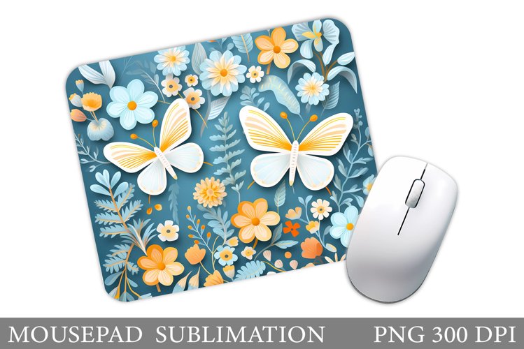 Butterflies Mouse Pad Design. Flowers Mouse Pad Sublimation example image 1