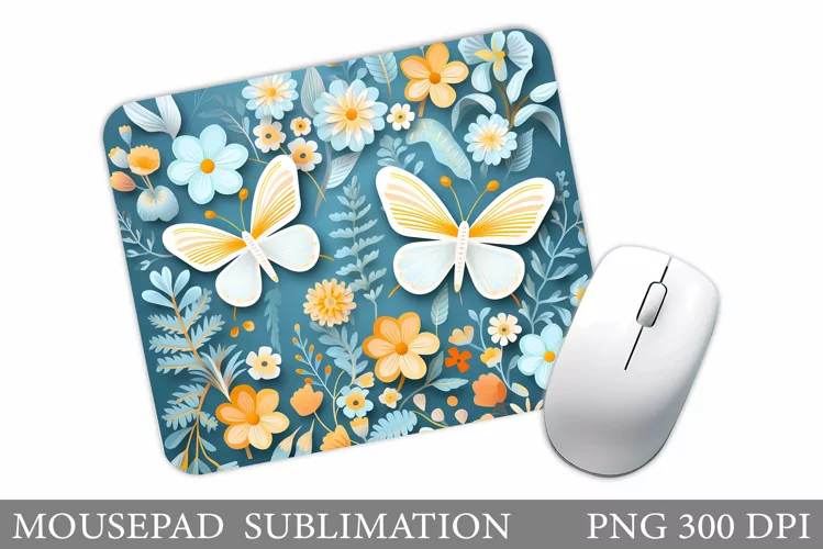 Butterflies Mouse Pad Design. Flowers Mouse Pad Sublimation
