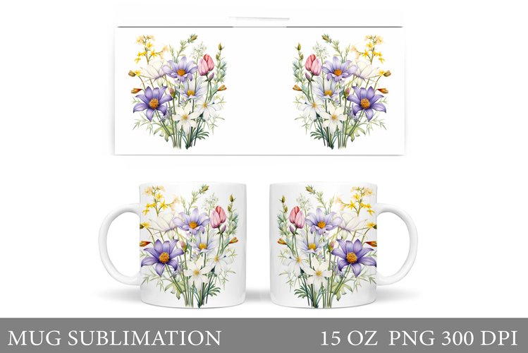 Wildflowers Mug Sublimation. Flowers Mug Wrap Design example image 1