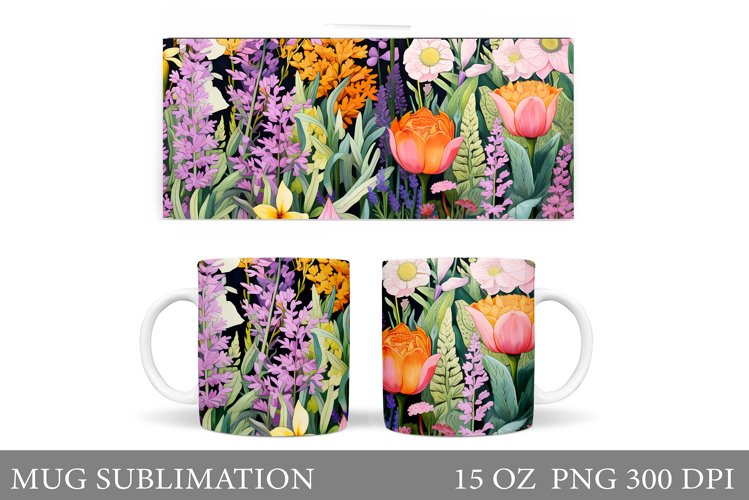 Flowers Mug Wrap Design. Flowers Mug Sublimation example image 1