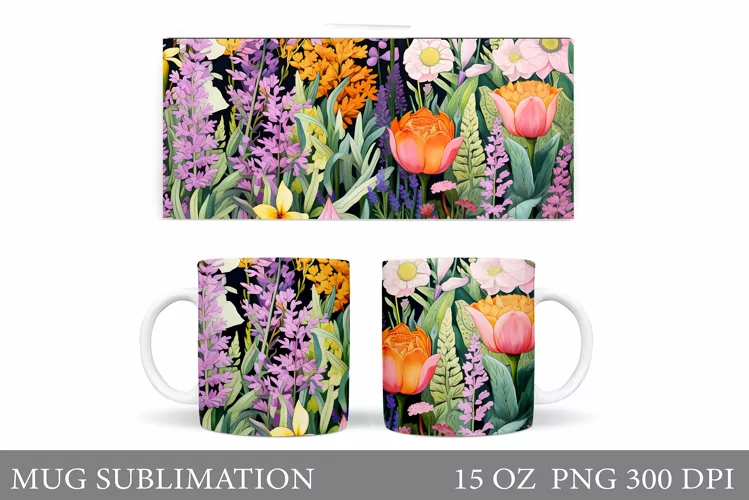 Flowers Mug Wrap Design. Flowers Mug Sublimation