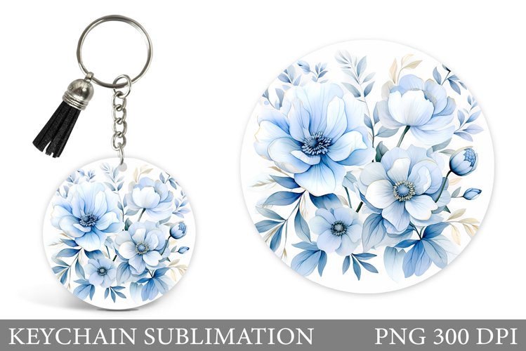 Flowers Keychain Sublimation. Flowers Round Keychain Design example image 1