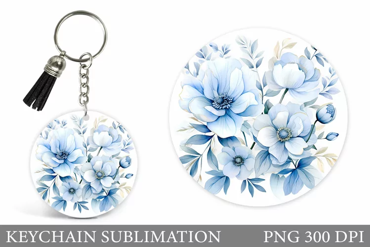 Flowers Keychain Sublimation. Flowers Round Keychain Design