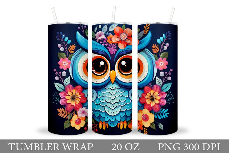 Cute Owl Tumbler Sublimation. Flowers Tumbler Design