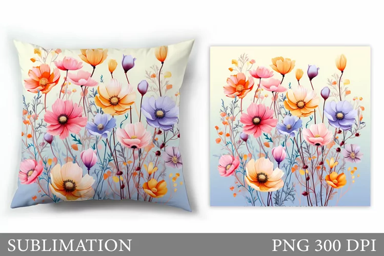 Wildflowers Pillow Sublimation. Flowers Sublimation