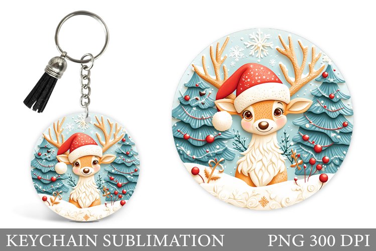 Cute Deer Keychain Design. Christmas Keychain Sublimation