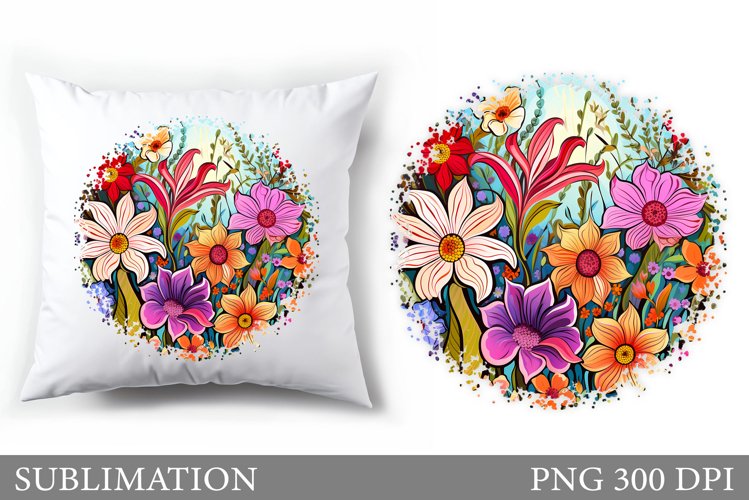 Floral Sublimation. Flowers Pillow Sublimation example image 1