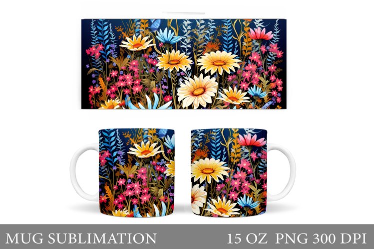 Flowers Mug Wrap Design. Wildflowers Mug Sublimation example image 1