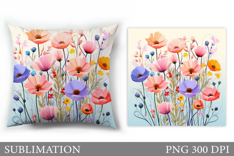 Flowers Sublimation. Wildflowers Pillow Sublimation example image 1