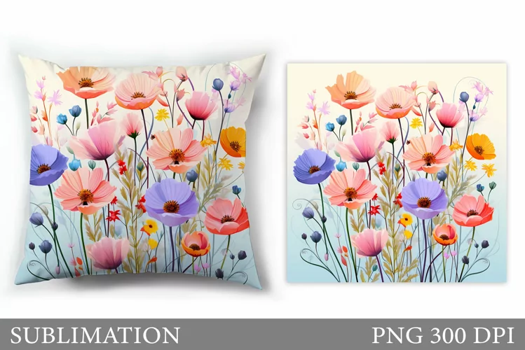 Flowers Sublimation. Wildflowers Pillow Sublimation