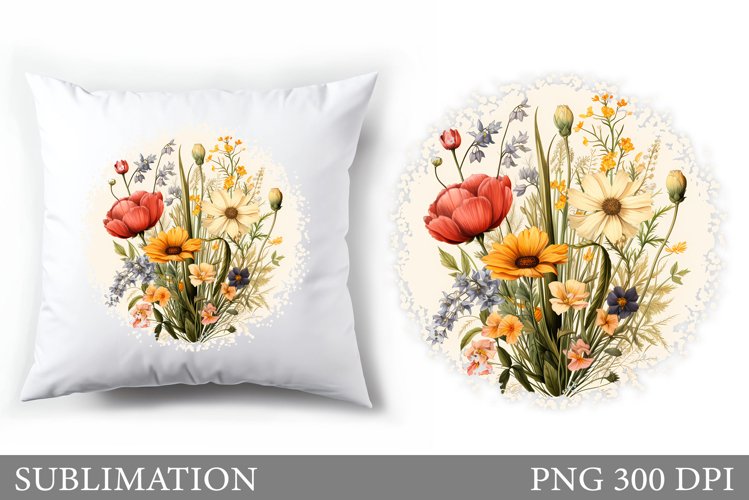 Floral Sublimation. Wildflowers Pillow Sublimation