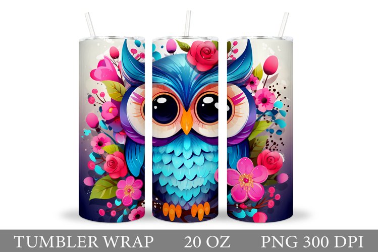 Cute Owl Tumbler Sublimation. Owl Flowers Tumbler Design
