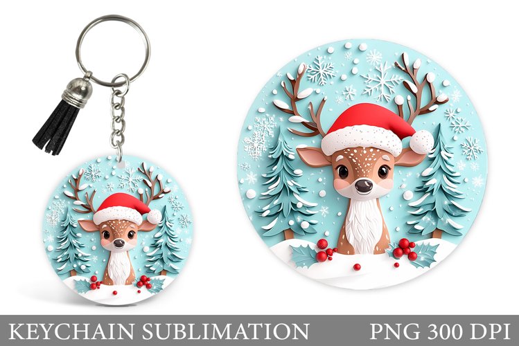 Cute Deer Keychain Design. Christmas Keychain Sublimation