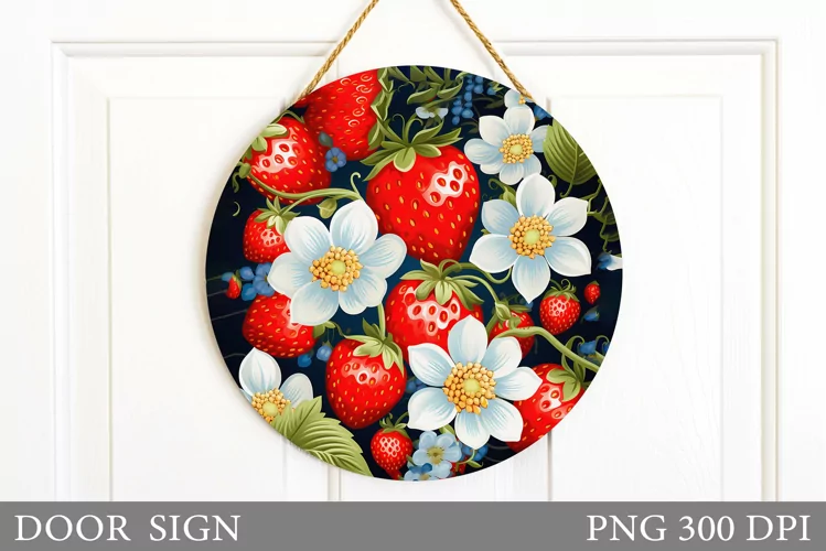Strawberry Door Sign Sublimation. Flowers Door Sign Design