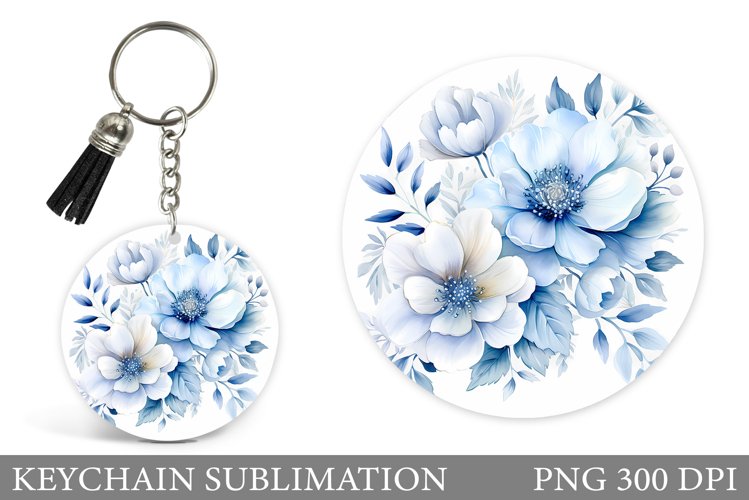 Flowers Keychain Sublimation. Flowers Round Keychain Design example image 1