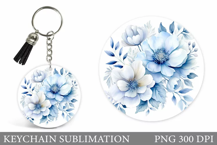 Flowers Keychain Sublimation. Flowers Round Keychain Design