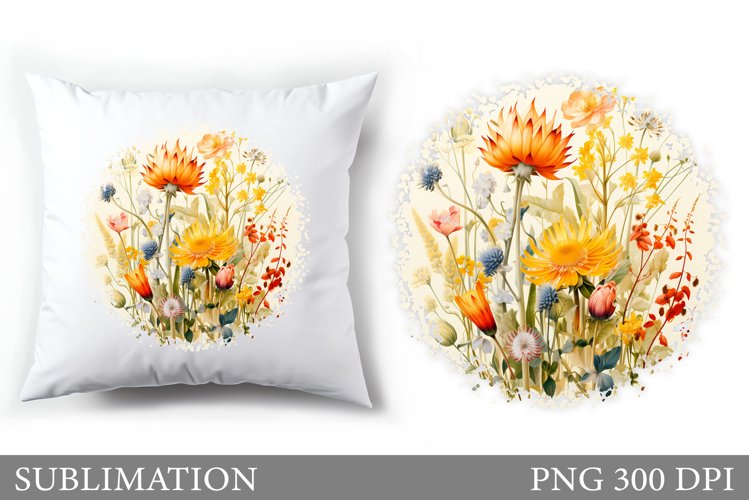 Flowers Sublimation. Wildflowers Pillow Sublimation example image 1