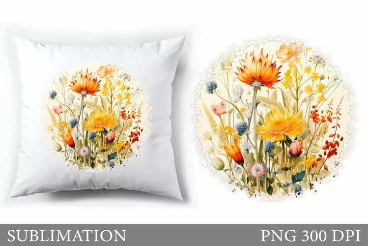 Flowers Sublimation. Wildflowers Pillow Sublimation