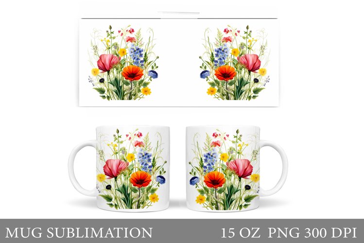 Wildflowers Mug Sublimation. Flowers Mug Wrap Design