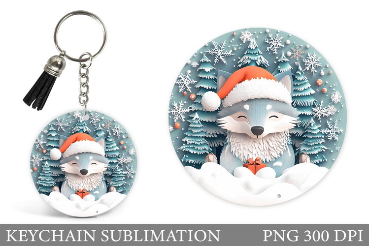 Christmas Wolf Keychain. Christmas Keychain Sublimation example image 1