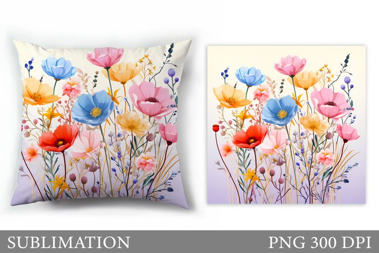 Flowers Sublimation. Wildflowers Pillow Sublimation