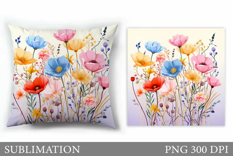 Flowers Sublimation. Wildflowers Pillow Sublimation