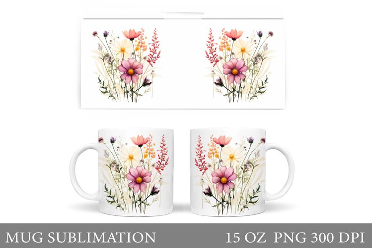 Flowers Mug Sublimation. Wildflowers Mug Design
