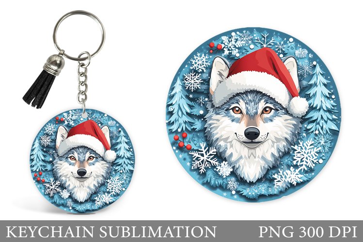 Christmas Wolf Keychain. Christmas Keychain Sublimation example image 1