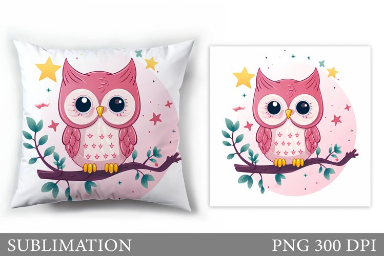 Cute Owl Pillow Sublimation. Owl Flowers Sublimation example image 1