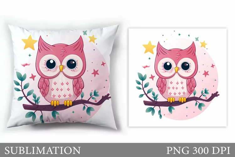 Cute Owl Pillow Sublimation. Owl Flowers Sublimation