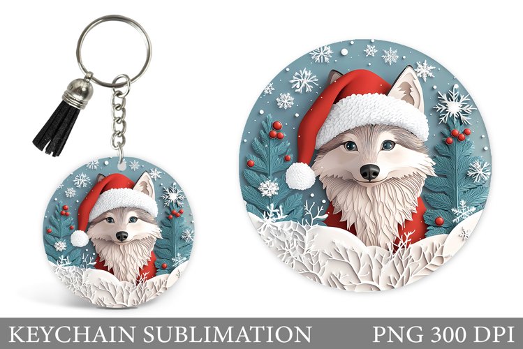 Christmas Wolf Keychain. Christmas Keychain Sublimation example image 1