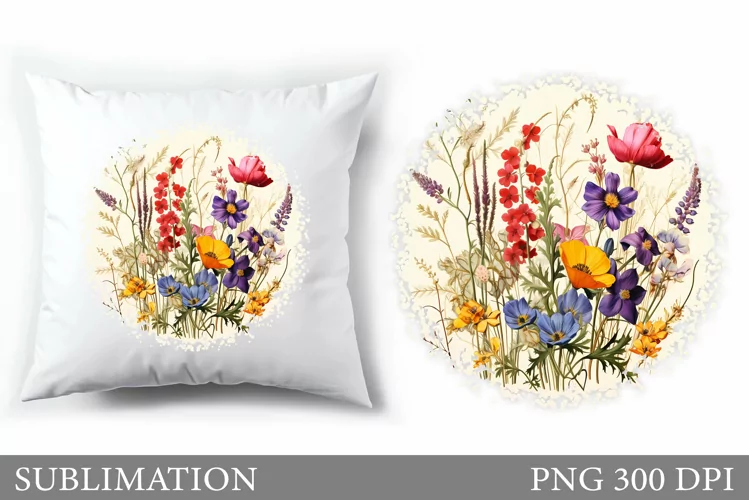 Wildflowers Pillow Design. Flowers Sublimation