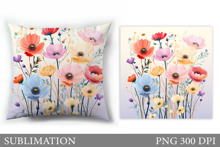 Flowers Sublimation. Wildflowers Pillow Sublimation example image 1