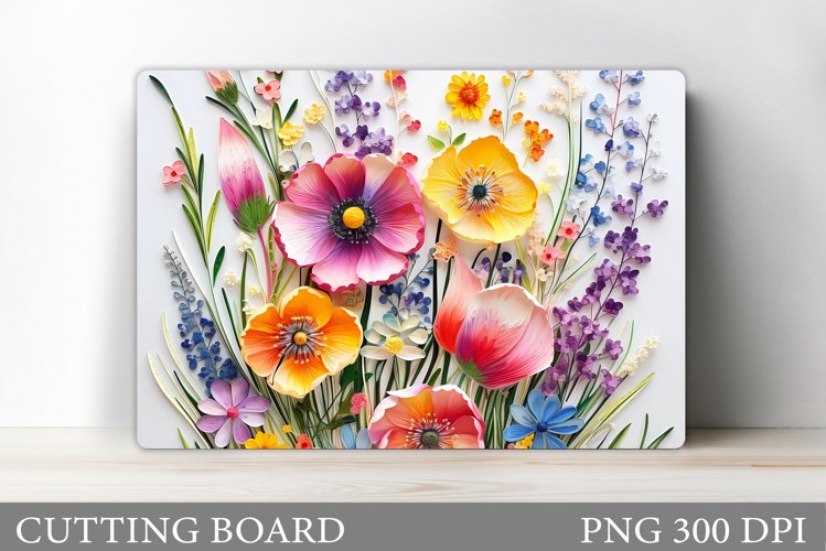 3D Wildflowers Cutting Board. Flowers Kitchen Cutting Board example image 1