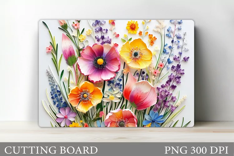 3D Wildflowers Cutting Board. Flowers Kitchen Cutting Board