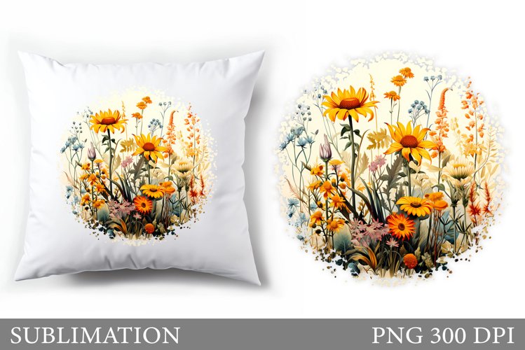Flowers Sublimation. Wildflowers Pillow Sublimation example image 1