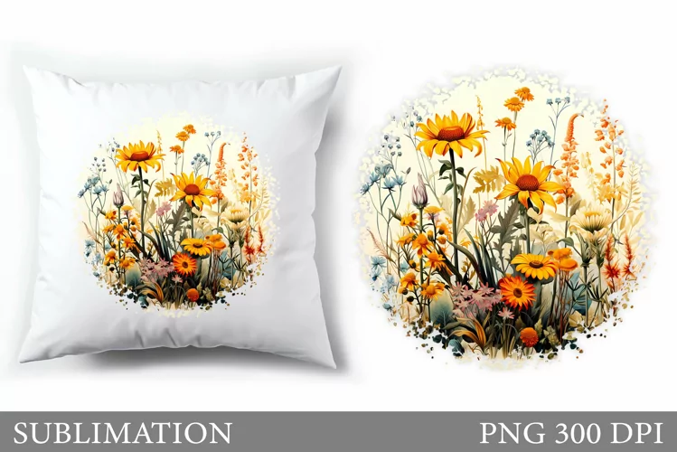 Flowers Sublimation. Wildflowers Pillow Sublimation
