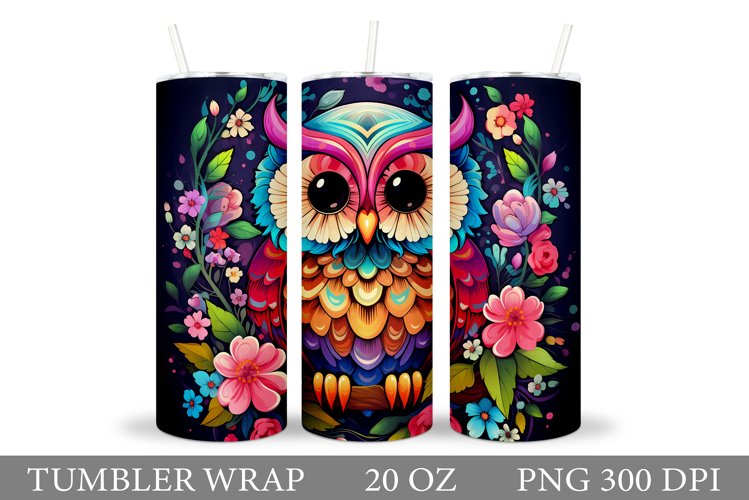 Cute Owl Tumbler Sublimation. Flowers Tumbler Design