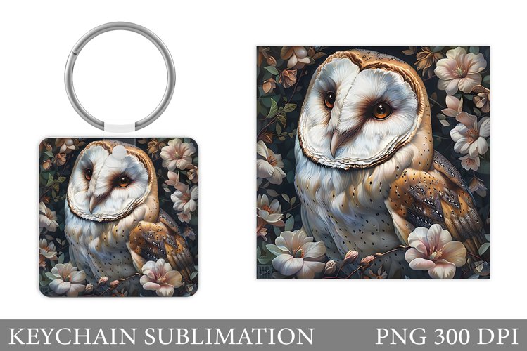 Owl Keychain Design. Owl Flowers Keychain Sublimation
