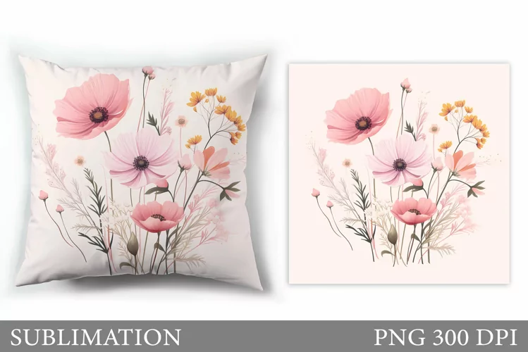 Flowers Sublimation. Wildflowers Pillow Sublimation