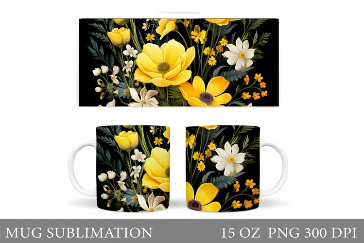 Flowers Mug Wrap Sublimation. Flowers Mug Wrap Design