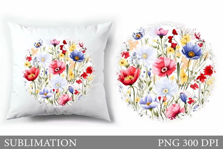 Flowers Pillow Sublimation. Wildflowers Sublimation