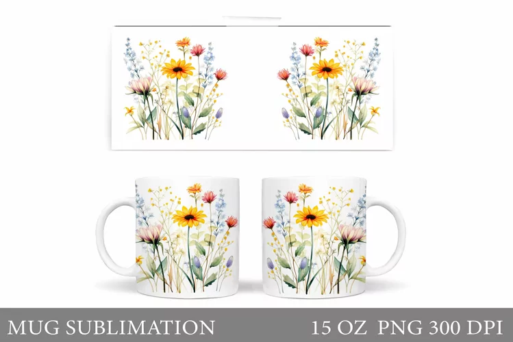 Flowers Mug Sublimation. Wildflowers Mug Design