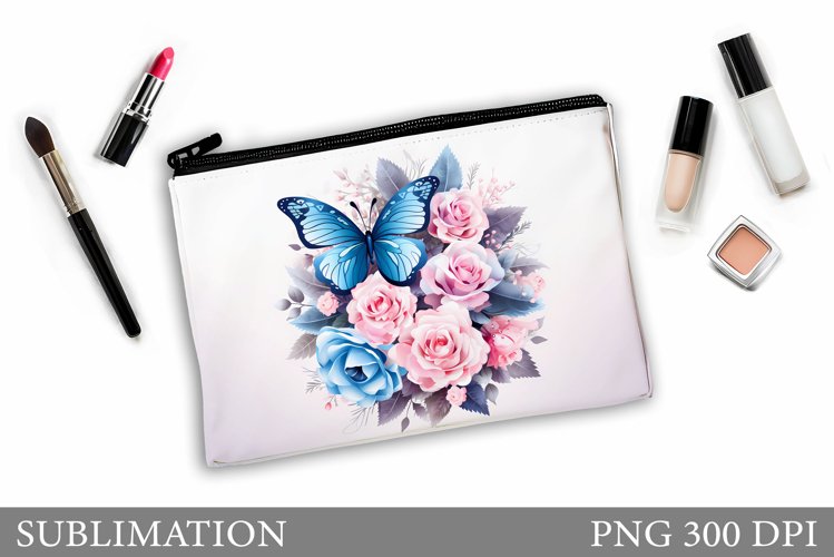 Butterfly Makeup Bag Design. Flowers Makeup Bag Sublimation example image 1