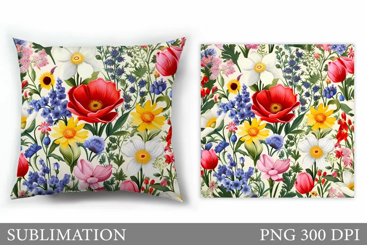 Wildflowers Pillow Sublimation. Flowers Sublimation